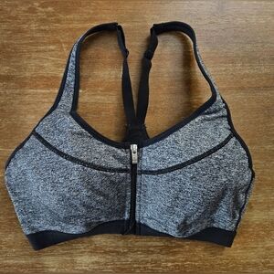 Victoria's Secret Black and Gray Sports Bra VSX Zip Front Sports Bra 34C Bra